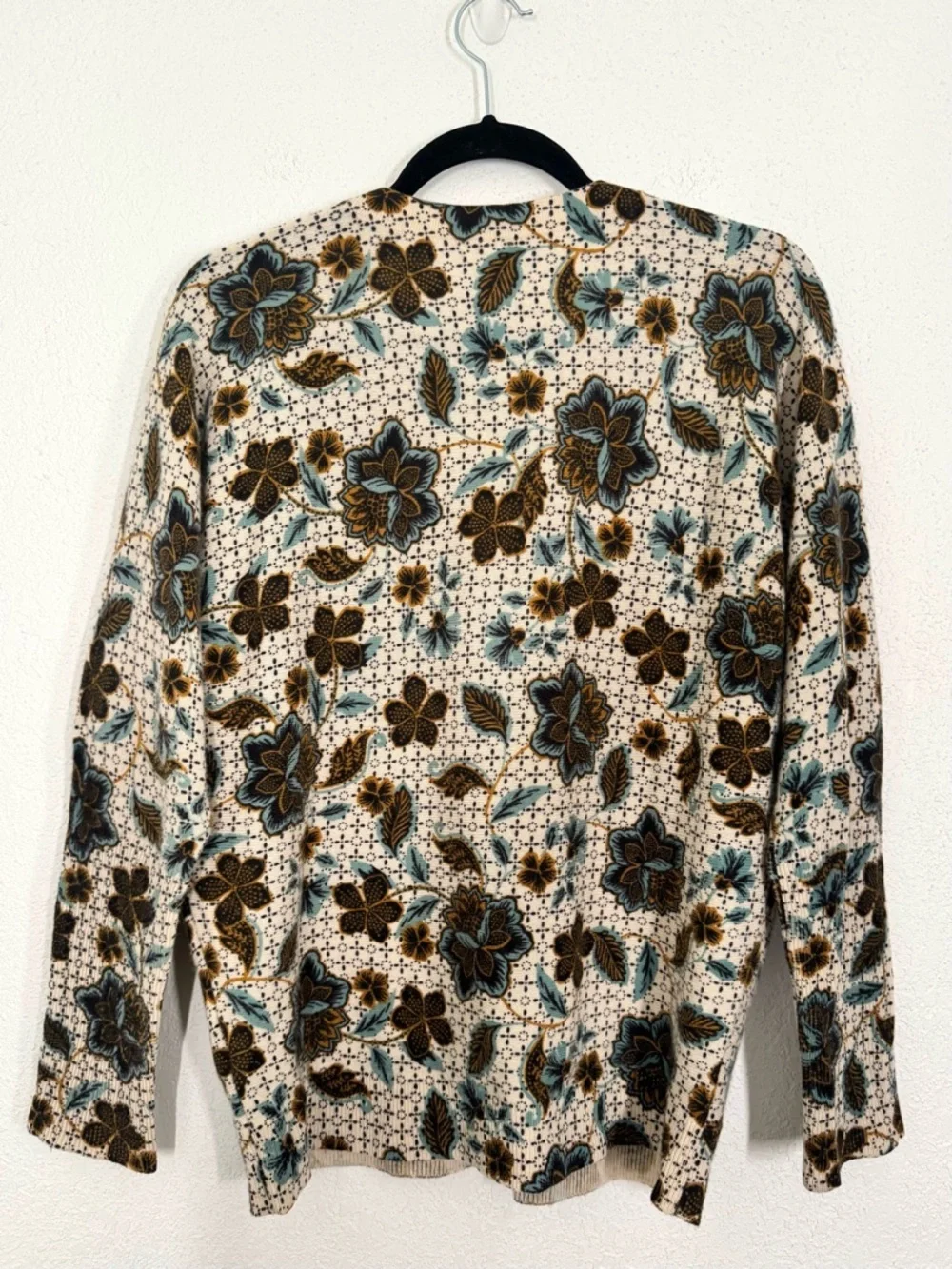 Garnet Hill Essential 100% Cashmere V-Neck Pullover Sweater Floral Size Small